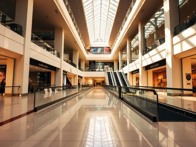 Interior of a metropolitan Perth shopping centre food court with clean floors and tidy seating ahead of trading hours.
