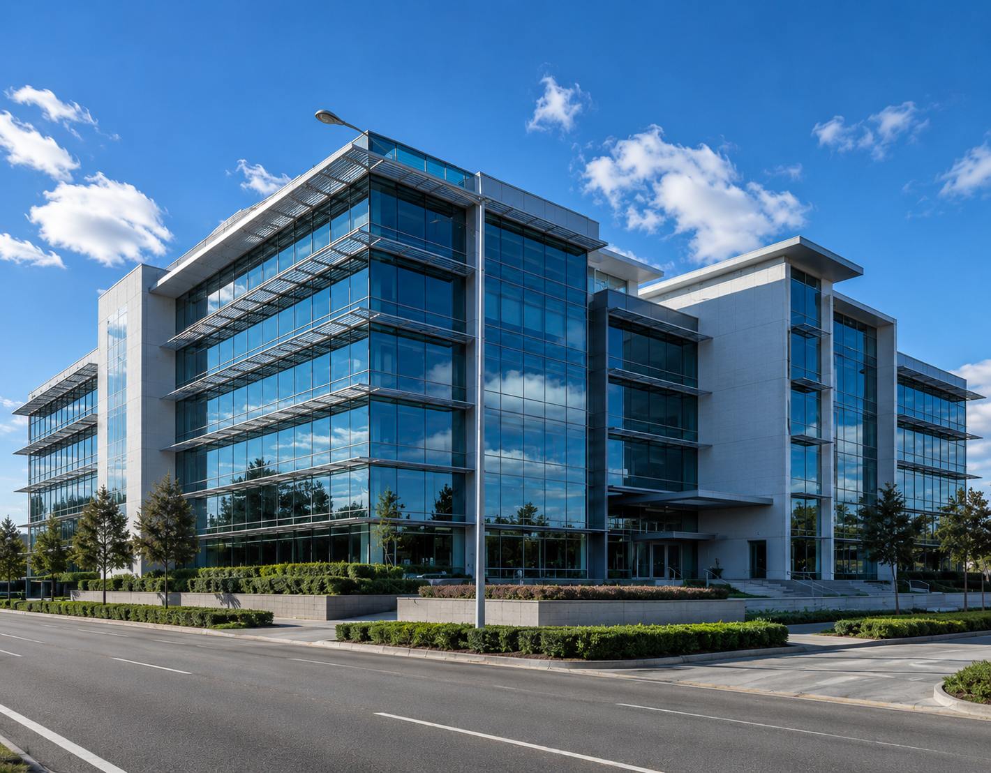 Modern commercial office building on a sunny day - JANIX Building Maintenance Perth